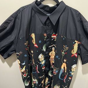 Black shirt sleeve mens shirt (merman print art)